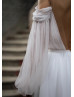 Long Sleeves White Chiffon Airy Wedding Dress